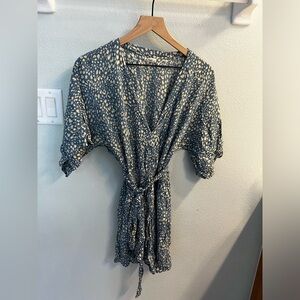 Khush Blue and White Patterned Wrap Dress